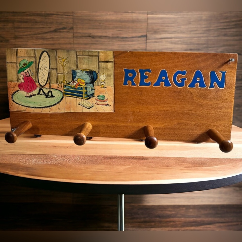 Vintage Wooden Personalized Name "REAGAN" Kids / Girls Room 4-Peg Wall Coat Rack